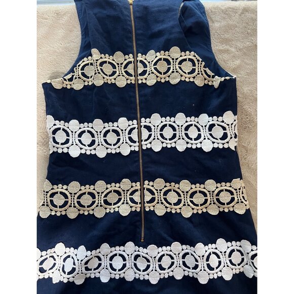 Lilly Pulitzer Navy & White Dress With Gold Embroidered Stripes Size 6 - Picture 13 of 13
